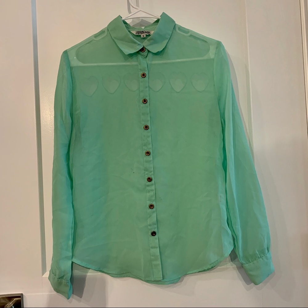 Sea foam Green Chiffon Heart Cut-out Top